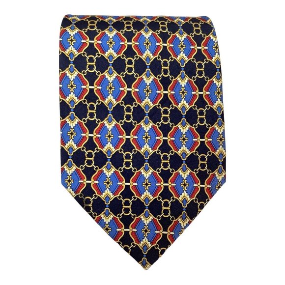 FENDI FF Blue Arabesque Print Silk Tie Made In Italy 59
